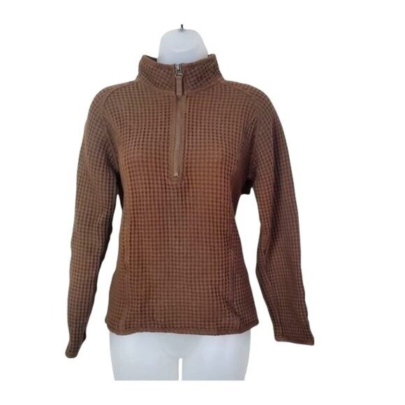 CABELA'S Womens Jacket Small Waffle Knit Brown Zipper‎ Neck 100% Cotton Collar - Picture 1 of 10